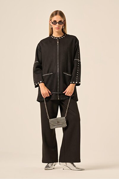 FTZ WOMEN طقم نسائي من الجلد السويدي باللون الأسود 31227