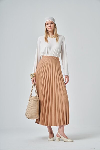 FTZ WOMEN Women's Pleated Skirt Camel 30390