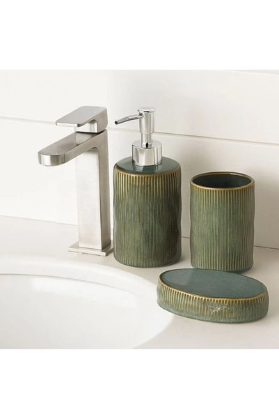 OEM Set accesorii baie, ceramica, 3 piese: dozator de sapun, savoniera, recipient periuta de dinti