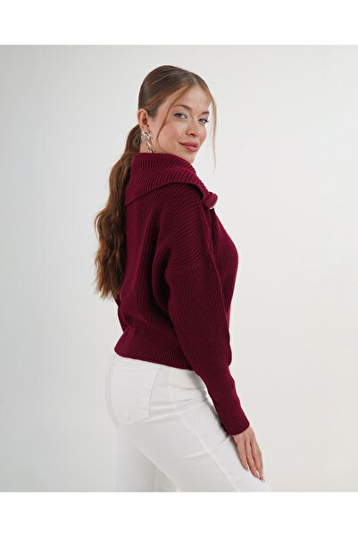 VELZANA Burgundy Zippered Cardigan