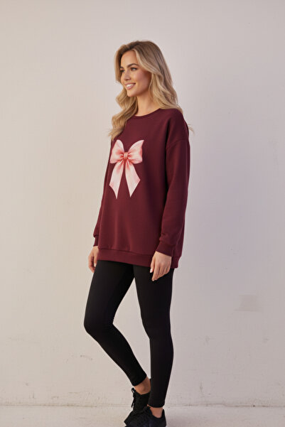 KOZİA OUTDOORS Γυναικείο φούτερ με στάμπα με ροζ κορδέλα, μοντέρνο oversized