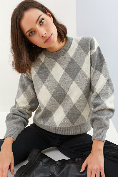 CLOUDY WEAR&DESİGN سترة نسائية منسوجة بياقة دائرية ونقشة البقلاوة بقصة عادية