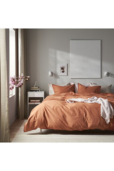 IKEA ÄNGSLILJA Duvet cover and 2 pillowcases, red-brown, 240 x 220/50 x 80 cm
