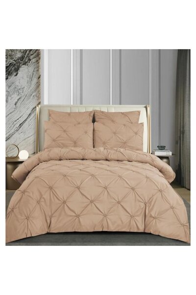 OEM Double Bed Sheet Set with Elastic, Pleats, Uni, Pucioasa, 6 Pieces, Beige, FPS-013