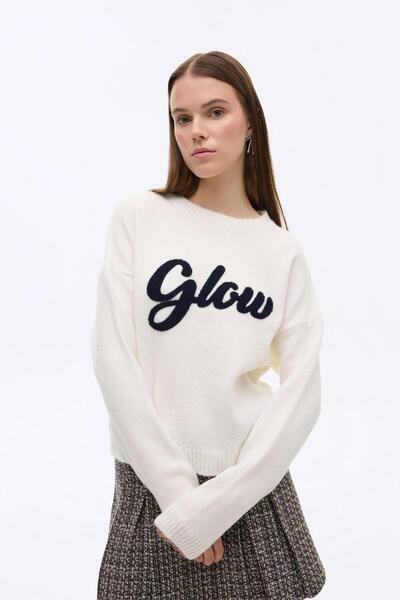 Shoe Box By Quzu Quzu 00906 Women's Text Detailed Knitwear Sweater