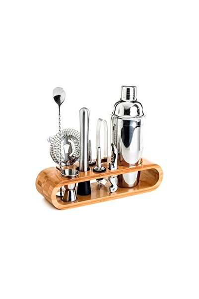 Doty Shaker pentru cocktailuri Set Home, 9 piese cu suport elegant din bambus, oțel inoxidabil, 750 ml,