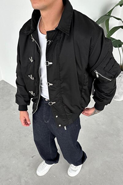 HAFKAGİYİM Черно бомбър яке в ретро стил