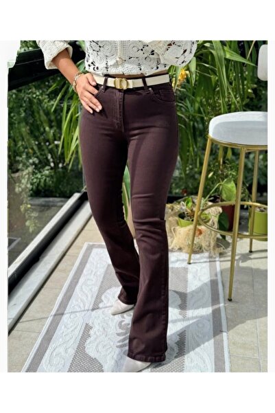 Pelin Jeans KAHVE RENGİ İSPANYOL PAÇA KOT (LİKRALI)