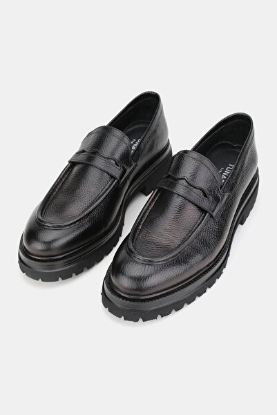 TUNAELLİ ERKEK SİYAH HAKİKİ DOĞAL DERİ 39-45 NUMARA EVA TABAN LOAFER AYAKKABI