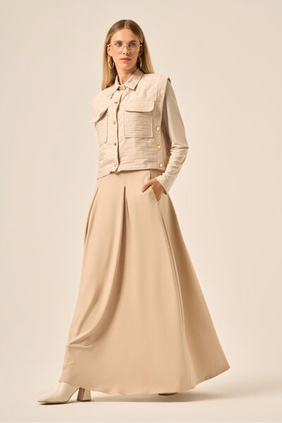 FTZ WOMEN Women's Quilted Skirt Suit Beige 31220