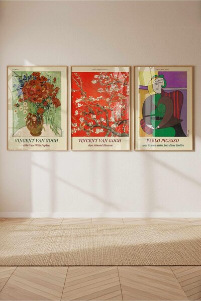Buka Shops Van Gogh ve Picasso 3'lü Çerçeveli Tablo Seti Çerçeveli Renk Seçenekli
