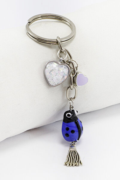 biuti Χειροποίητο μωβ γυάλινο μπρελόκ με καρδιά-πασχαλίτσα, διακοσμητικό τσάν...