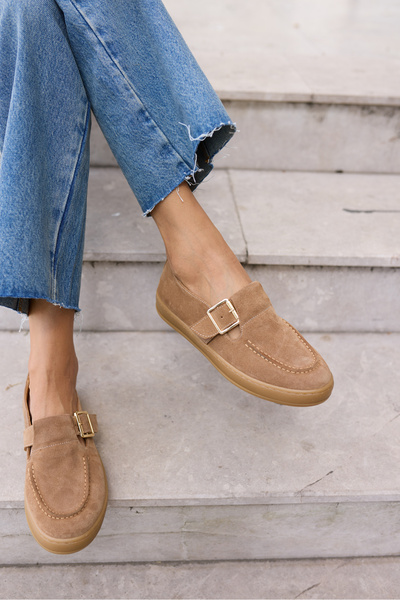 ANGELİNA JONES Carmen Women's Taba Tutu Real Suede Loafer Shoes