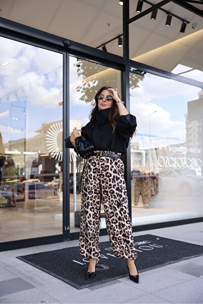 Özge Özgenç Leopard Print Pants with Elastic Waist and Cuffs