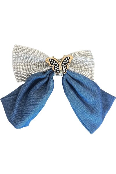 TAKIŞTIR Navy Blue Color Butterfly Figured Stone Detailed Ribbon Vending Machine Buckle