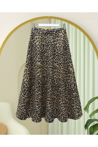 Modamorfo Leopard Patterned Scuba Skirt - Mink