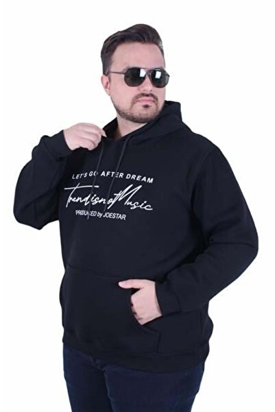 MocGrande Μεγάλο μέγεθος 3ip Φούτερ με κουκούλα Let's Go 25720 ΜΑΥΡΟ