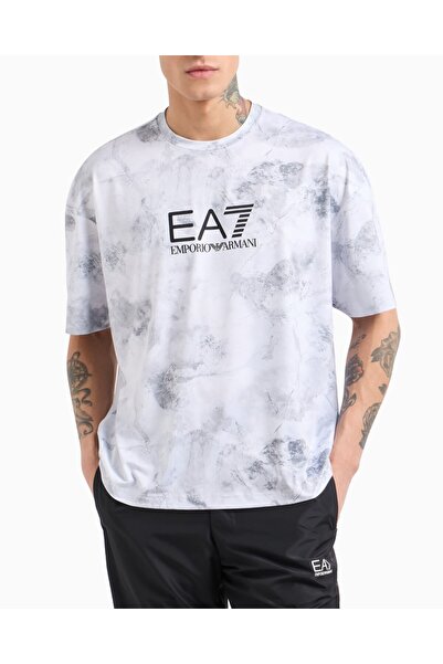 EA7 Erkek Beyaz Gri Desenli Tişört 7M000067_AF13802_F0035