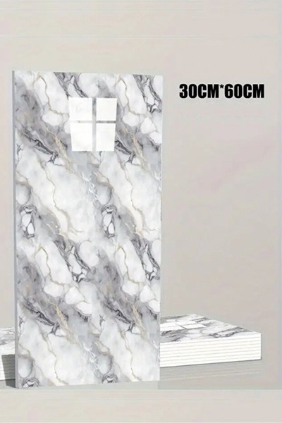 BienHome 10 Adet, 30x60 Cm Açık Gri Damar Mermer Desenli Kendinden Yapışkanlı Kaplama Pvc Panel-M-18