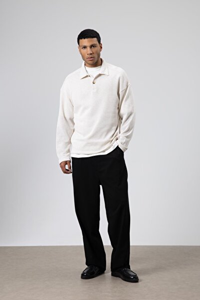 VAMOSCLO Oversize Polo Neck Knit Sweater Ecru