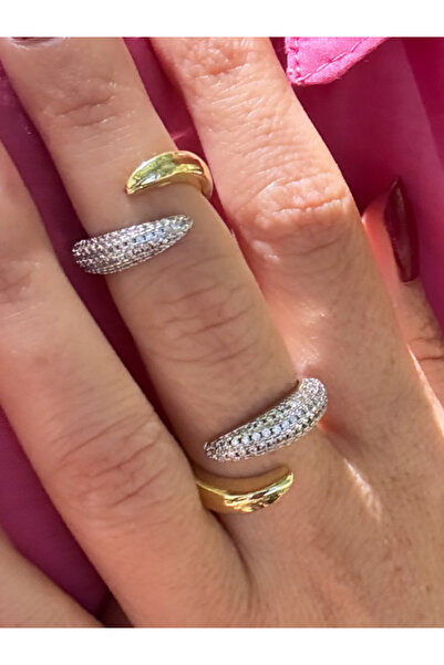 bijuxbymrv خاتم مزدوج اللون من سلسلة خاصة مرصع بالأحجار