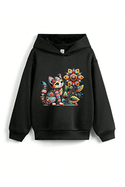 stil x Детска суитшърт с качулка и принт на сладки котки