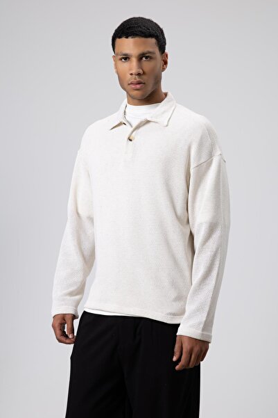 VAMOSCLO Oversize Polo Neck Knit Sweater Ecru