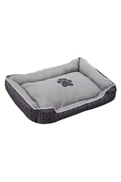 EXCLUSIVE Rectangular Gray Dog Bed with Paw Embroidery 110 x 80 x 25 cm