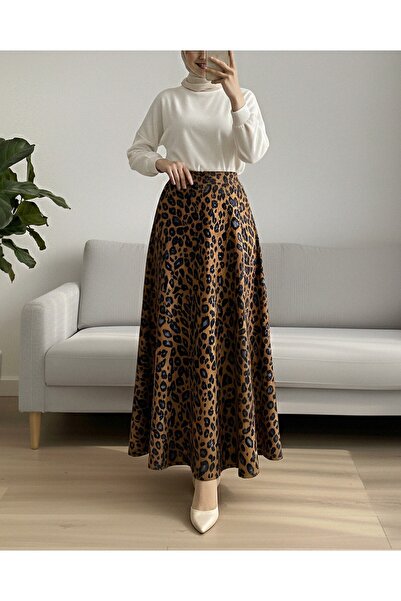 Modamorfo Leopard Patterned Scuba Skirt - Tan
