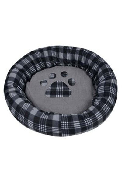 OEM Round Bed with Artificial Gray Fur and Checkered Pattern for Dogs Ø60 cm