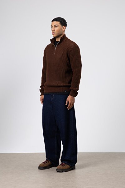 VAMOSCLO Πλεκτό πουλόβερ με φερμουάρ καφέ