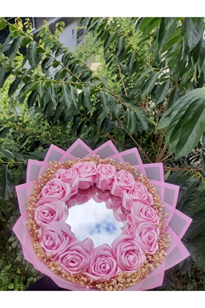 BUKET DÜNYASI AYNALI LEDLİ CİPSOLU YAZILI SOLMAYAN GÜL BUKETİ PEMBE DIŞI PEMBE