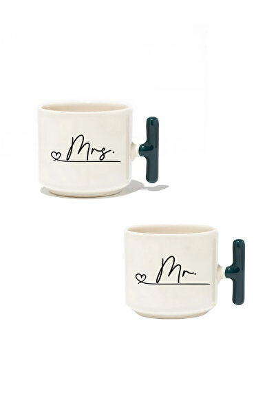 baskigo.com أكواب لاتيه للسيد والسيدة - طقم من قطعتين - كوب سيراميك للهدايا