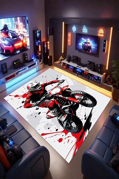 Reyhani MOTOR Desenli Kaymaz Taban Makinede Yıkanabilir Gaming Oyuncu Gamer G...