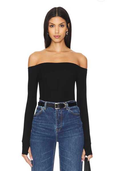 AFR CLOTHES Γυναικεία μπλούζα με διπλό στρώμα, με ανοιχτό ώμο και κορδόνι που...