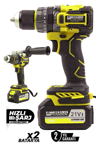 KİMMEER PLUS 21v Çift Akülü Vidalama Çelik Mandren Kömürsüz Motor Darbeli Şar...