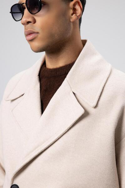 VAMOSCLO Oversize Double-Breasted Short Cashmere Jacket Stone