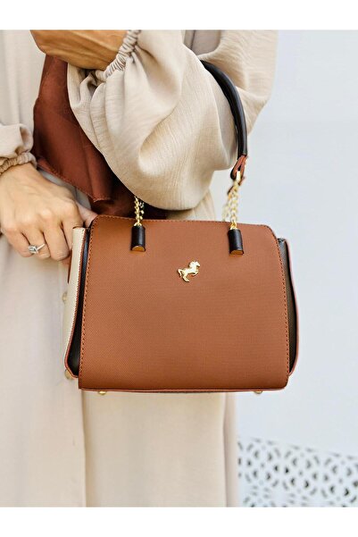 H&D COLLECTİON حقيبة نسائية من ميامي بولو كلوب بخمسة أقسام مع حزام كتف وتفاصيل سلسلة