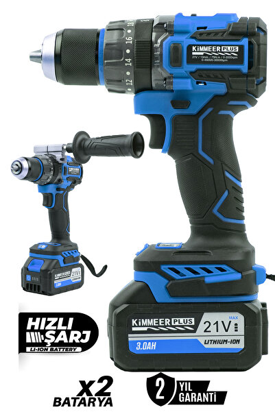KİMMEER PLUS 21v Çift Akülü Vidalama Çelik Mandren Kömürsüz Motor Darbeli Şar...