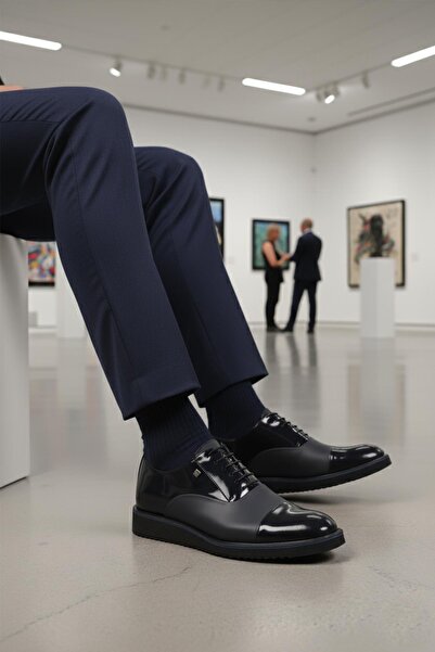 Fosco 6590 m Navy Blue Patent Leather Genuine Leather Men's Classic Shoes