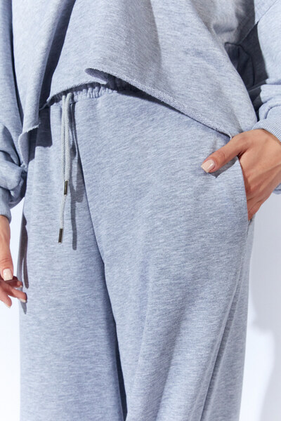 EDITION WOMAN Gray Melange Palazzo Tracksuit with Elasticated Cords | Ek100689824