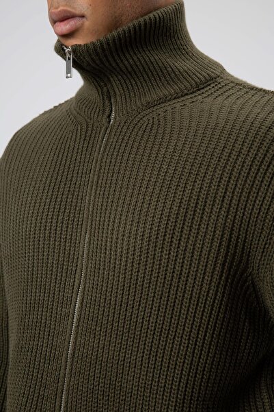 VAMOSCLO Oversize Zippered Knitwear Cardigan Khaki