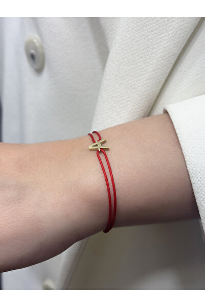 DİAMİNE PIRLANTA 14 Ayar Altın 3 Boyutlu A Harf Kırmızı İpli Bileklik