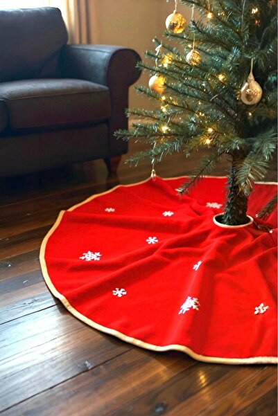 PARTİ SEPETİ Yılbaşı Ağacı Ağaç Altı Örtüsü Lüks Kırmızı