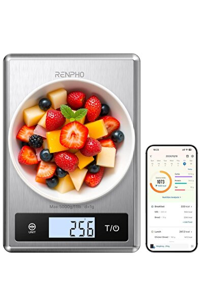 RENPHO ميزان طعام ذكي، ميزان مطبخ رقمي لقياس وزن الطعام بالأونصات والجرامات، ميزان وزن القهوة مع خاصية N