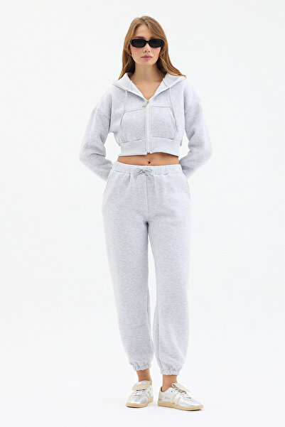 modafarize Three Thread Cotton Crop Cardigan Sweatpants Top and Bottom Set