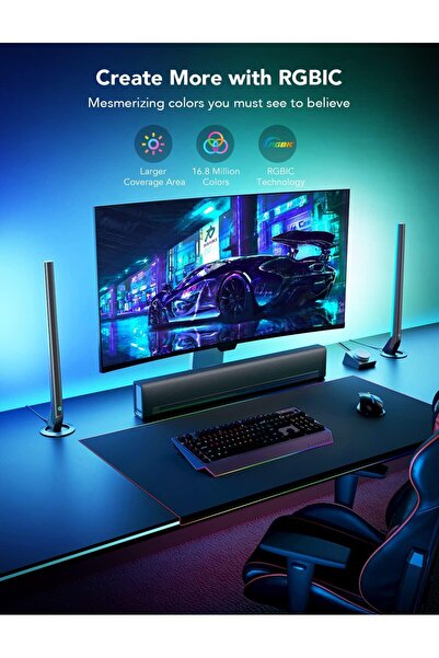 Govee RGBIC Gaming Light Bars with Smart Controller, Wi-Fi Smart LED Gaming Lights with Music Modes