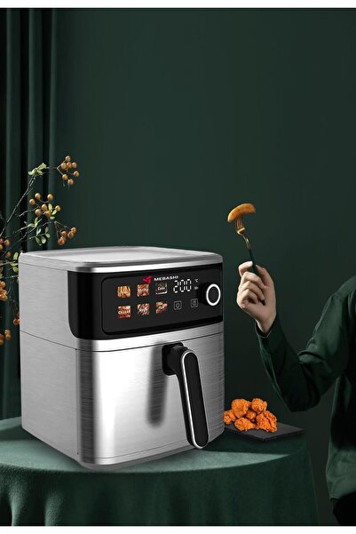 MEBASHI Air Fryer, 8L Capacity, Stainless Steel, LED Display, 6 Presets, 75-200°C, Cool-to-touch ho
