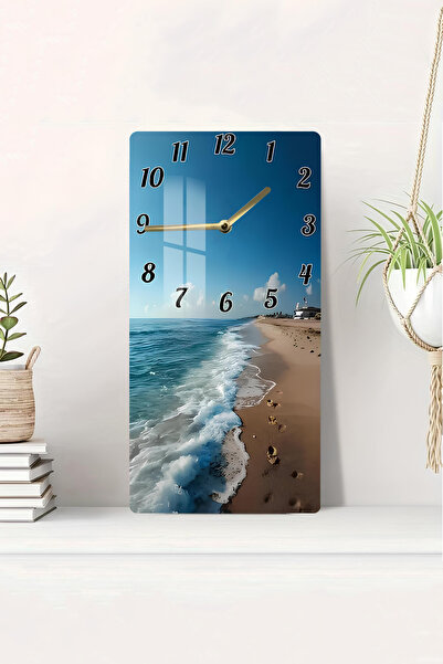 kutuTR TEMPERLİ CAM TABLO SAAT – SAHİL MANZARASI DESENLİ (30x60 CM) UV Baskı ...