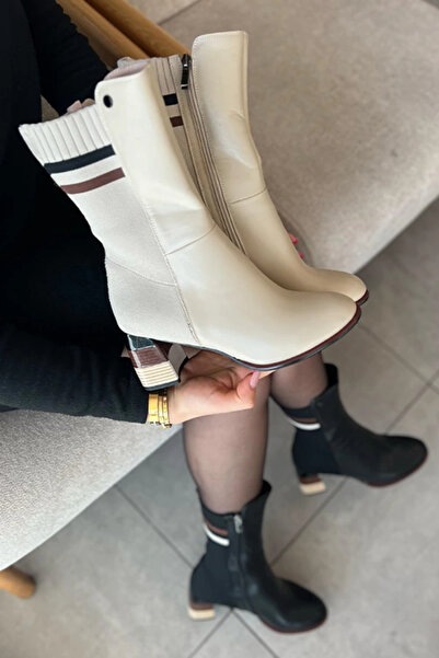 Heyzen TRİKO RENKLİ TOPUK BOT BEJ